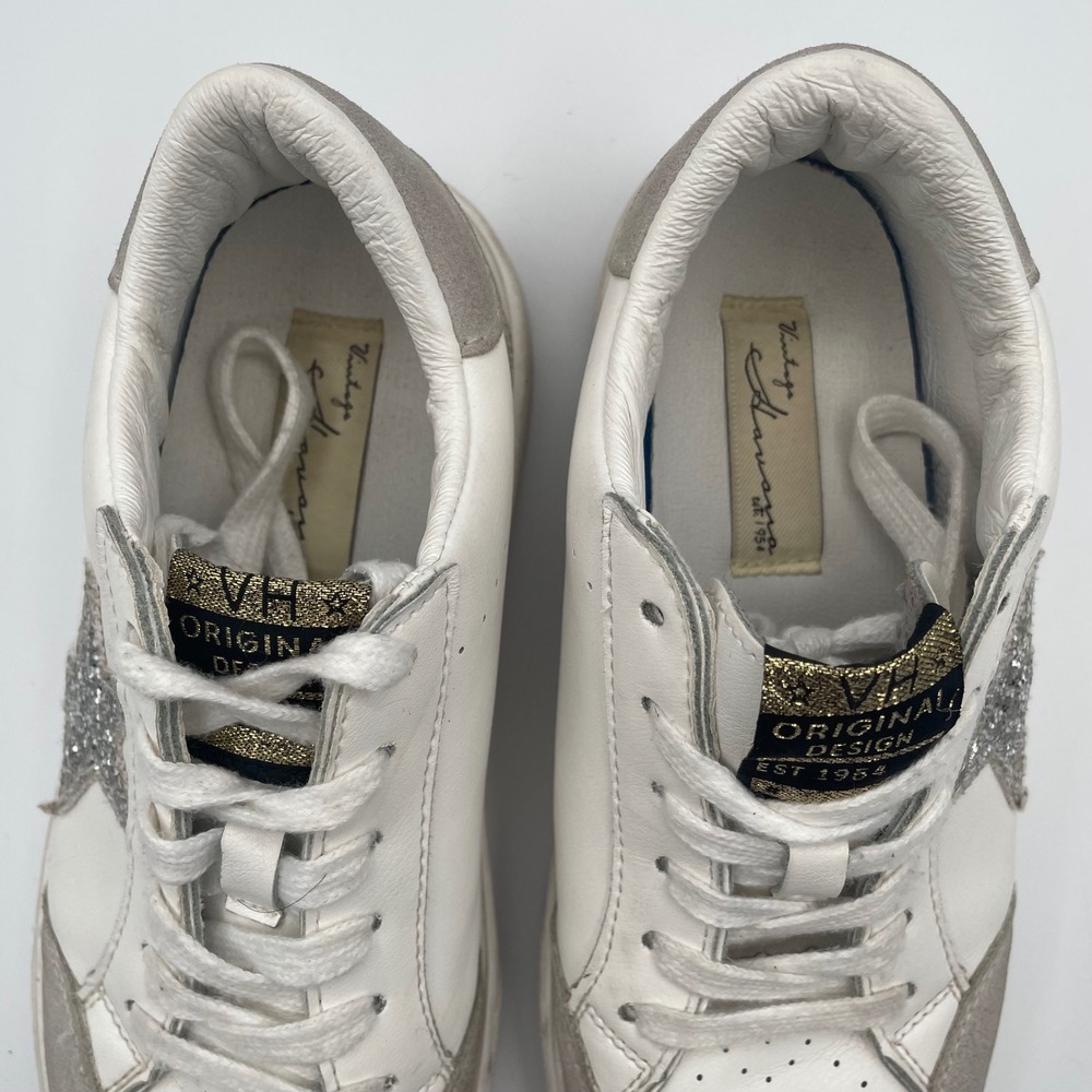 GUC Vintage Havana White Leather Silver Glitter Star Platform Sneakers Womens 7 - Picture 7 of 10
